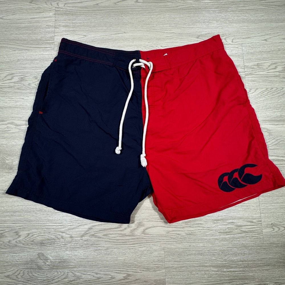 Canterbury Men's Swim Shorts Color Block Navy Red 2XL Mesh Lined Drawstring Logo